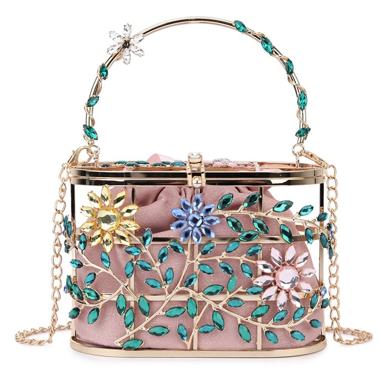 Floral Hollow Out Metallic Cage Clutch bags WAAMII   