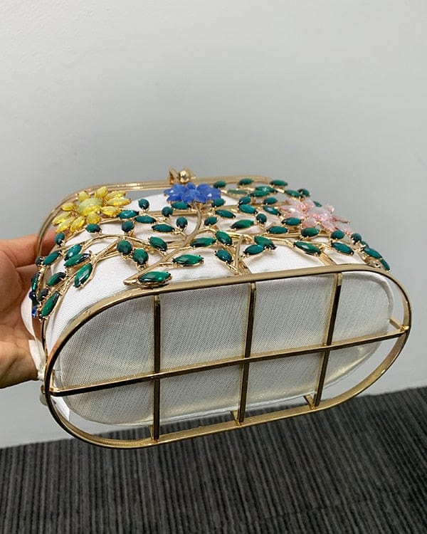 Floral Hollow Out Metallic Cage Clutch bags WAAMII   