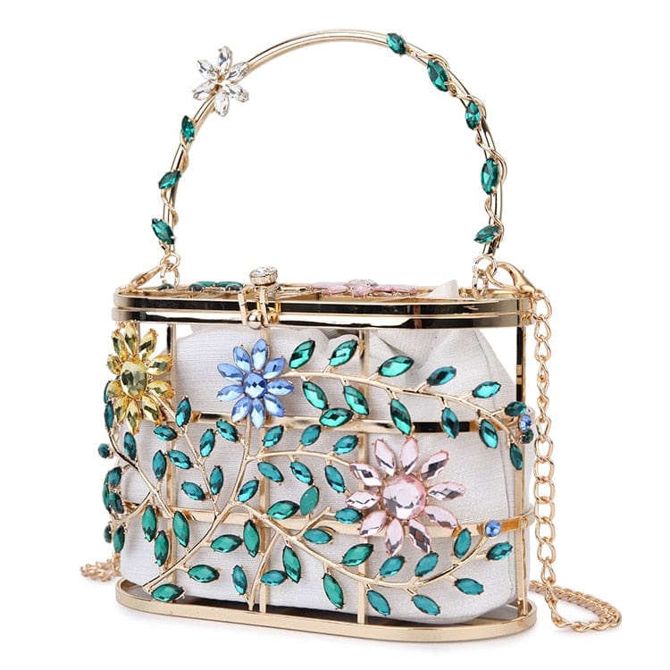 Floral Hollow Out Metallic Cage Clutch bags WAAMII   