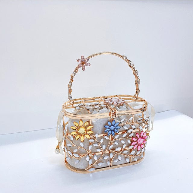 Floral Hollow Out Metallic Cage Clutch bags WAAMII white A L18xW9xH13 cm 