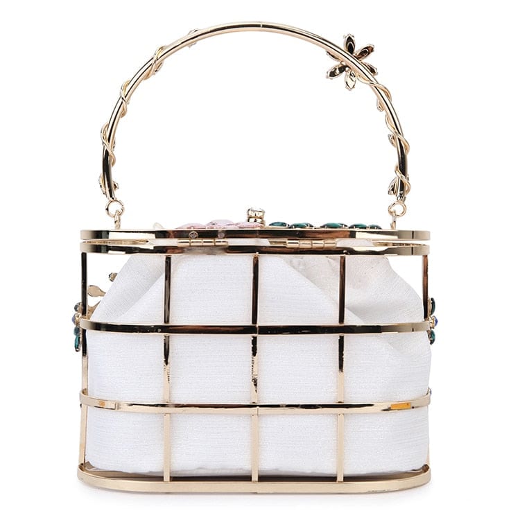 Floral Hollow Out Metallic Cage Clutch bags WAAMII   