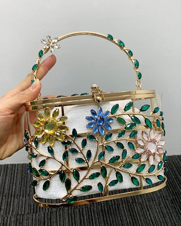 Floral Hollow Out Metallic Cage Clutch bags WAAMII   