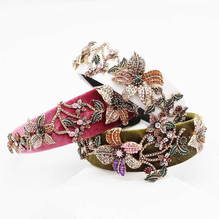 Flower Embrodery Jeweled Headband WH956 Accessories WAAMII   