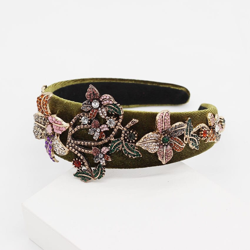 Flower Embrodery Jeweled Headband WH956 Accessories WAAMII   