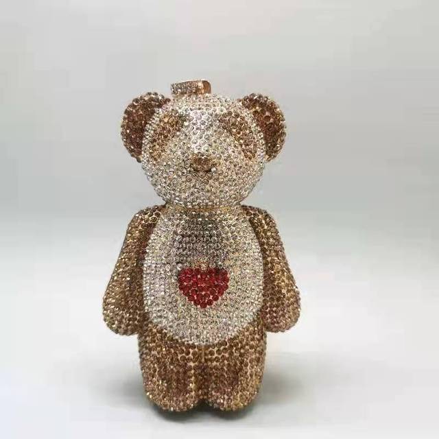 Full Diamond Love Bear Clutch Evening Purse bags WAAMII Gold  