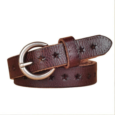 Full Grain Genuine Leather Cowskin Star Hollow Out Women's Belt - - Luxury Accessories by WAAMII