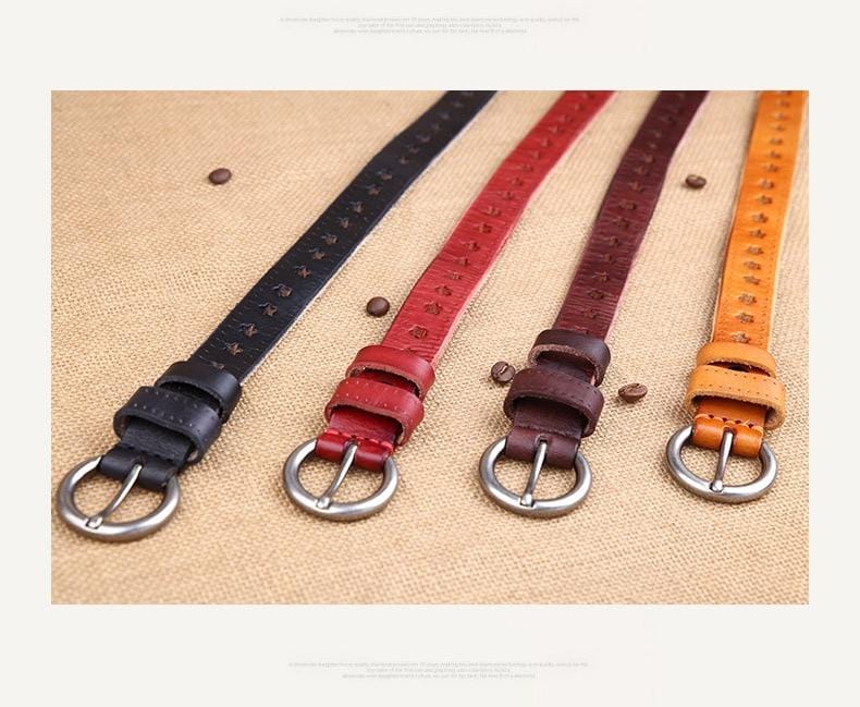 Full Grain Genuine Leather Cowskin Star Hollow Out Women's Belt - - Luxury Accessories by WAAMII