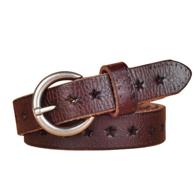 Genuine Leather Cowskin Star Hollow Out Women's Belt | WAAMII