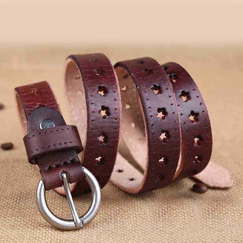 Full Grain Genuine Leather Cowskin Star Hollow Out Women's Belt - - Luxury Accessories by WAAMII