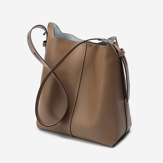 Genuine Leather Cowhide Hobo Bucket Bag-W5130 bags WAAMII light brown  