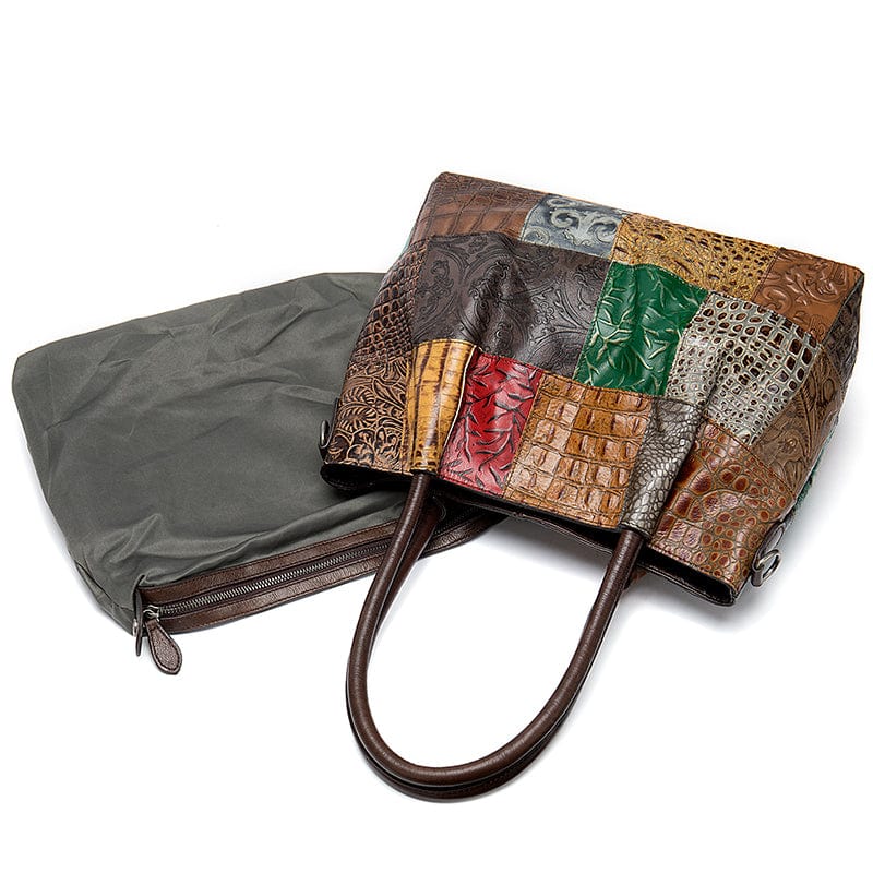 Genuine Leather Embossing Patchwork Designs Satchel - - Luxury bags by WAAMII
