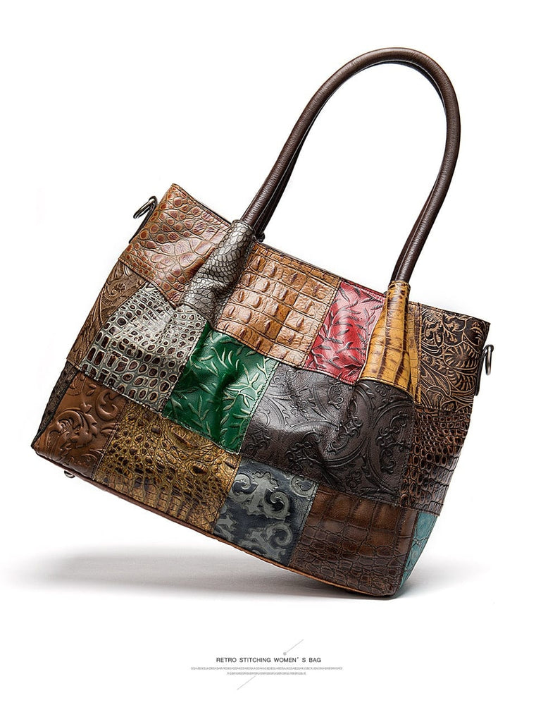 Women Vintage Genuine Leather Embossed Handbag Brush Color Handmade  Crossbody Bag