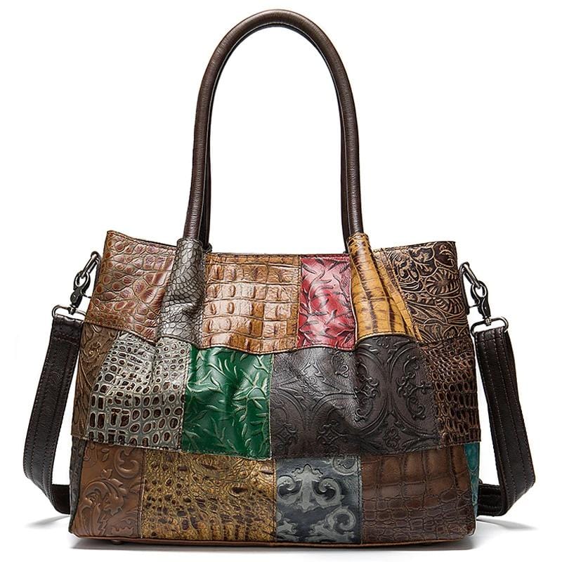 Genuine Leather Embossing Patchwork Designs Satchel | WAAMII