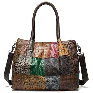 Genuine Leather Embossing Patchwork Designs Satchel - 86329colorful - Luxury bags by WAAMII