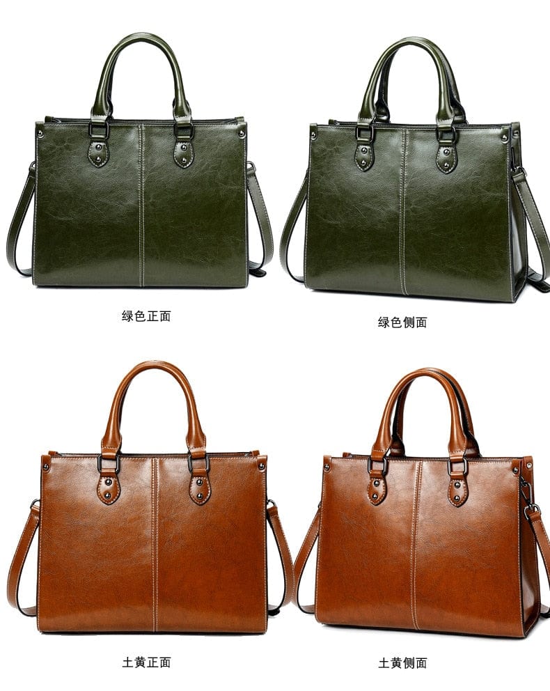 Genuine Leather Oil Wax Leather Square Tote bags WAAMII   
