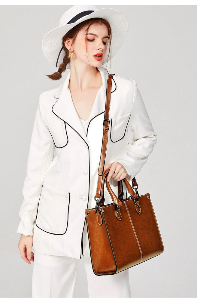 Genuine Leather Oil Wax Leather Square Tote bags WAAMII   