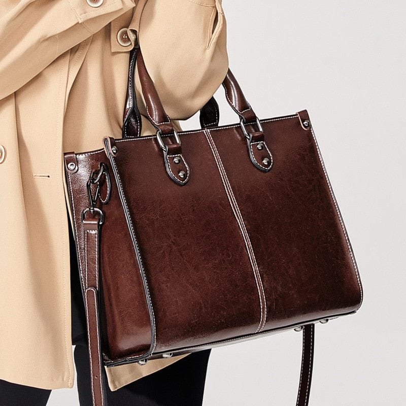Genuine Leather Oil Wax Leather Square Tote bags WAAMII   