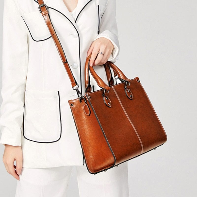 Genuine Leather Oil Wax Leather Square Tote bags WAAMII   