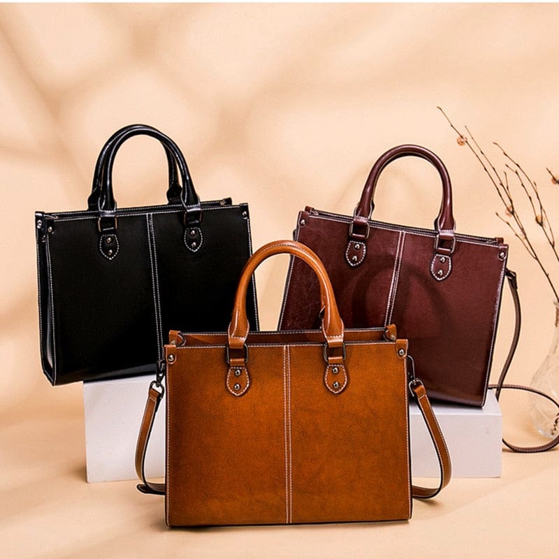 Genuine Leather Oil Wax Leather Square Tote bags WAAMII   