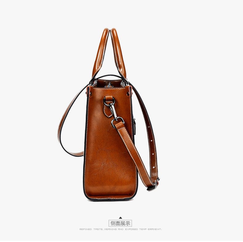 Genuine Leather Oil Wax Leather Square Tote bags WAAMII   