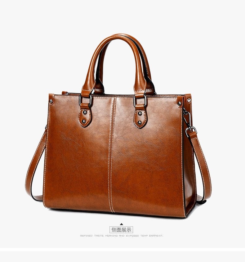 Genuine Leather Oil Wax Leather Square Tote bags WAAMII   
