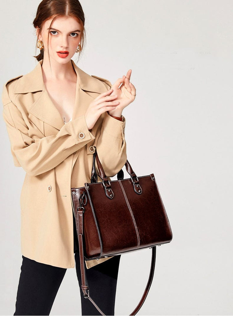 Genuine Leather Oil Wax Leather Square Tote bags WAAMII   