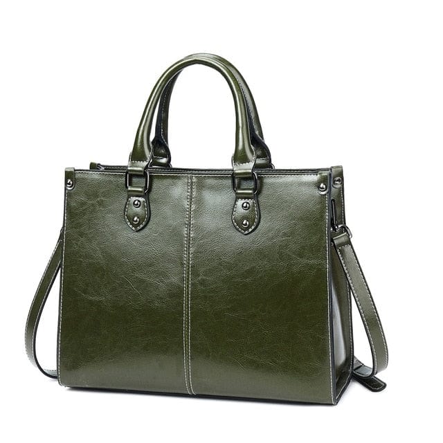 Genuine Leather Oil Wax Leather Square Tote bags WAAMII Green  