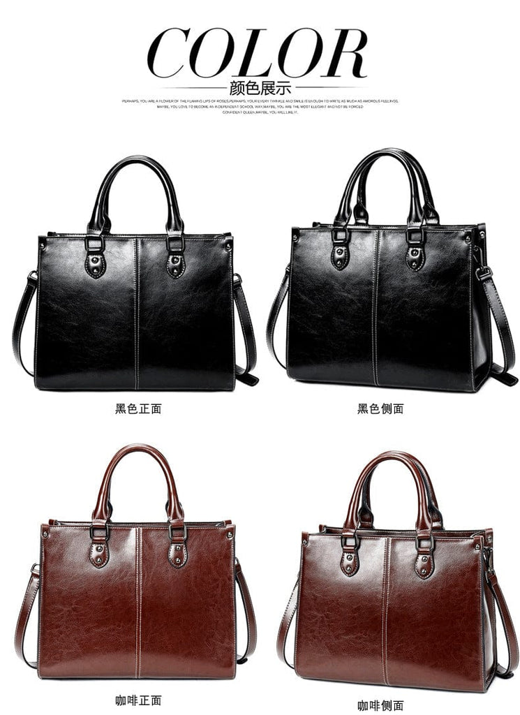 Genuine Leather Oil Wax Leather Square Tote bags WAAMII   