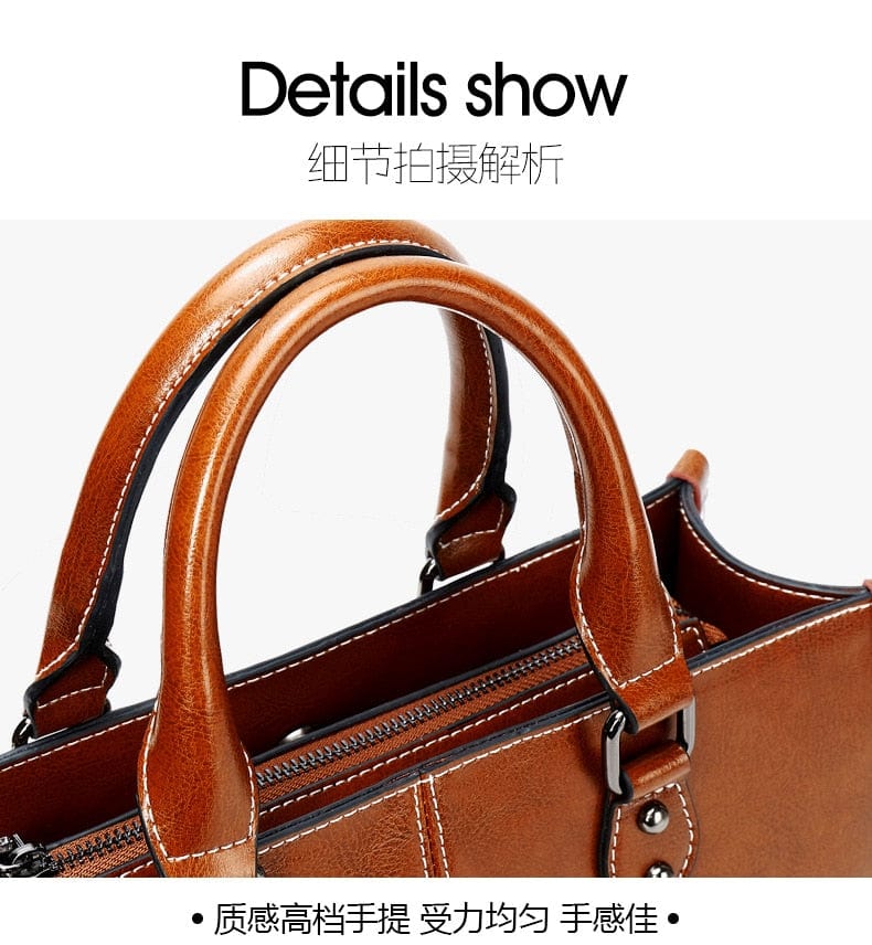 Genuine Leather Oil Wax Leather Square Tote bags WAAMII   