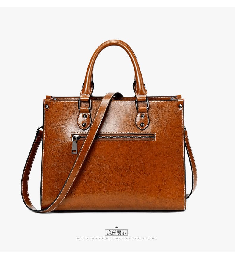 Genuine Leather Oil Wax Leather Square Tote bags WAAMII   