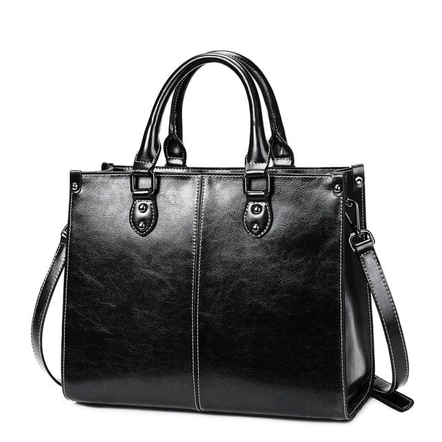 Genuine Leather Oil Wax Leather Square Tote bags WAAMII Black  