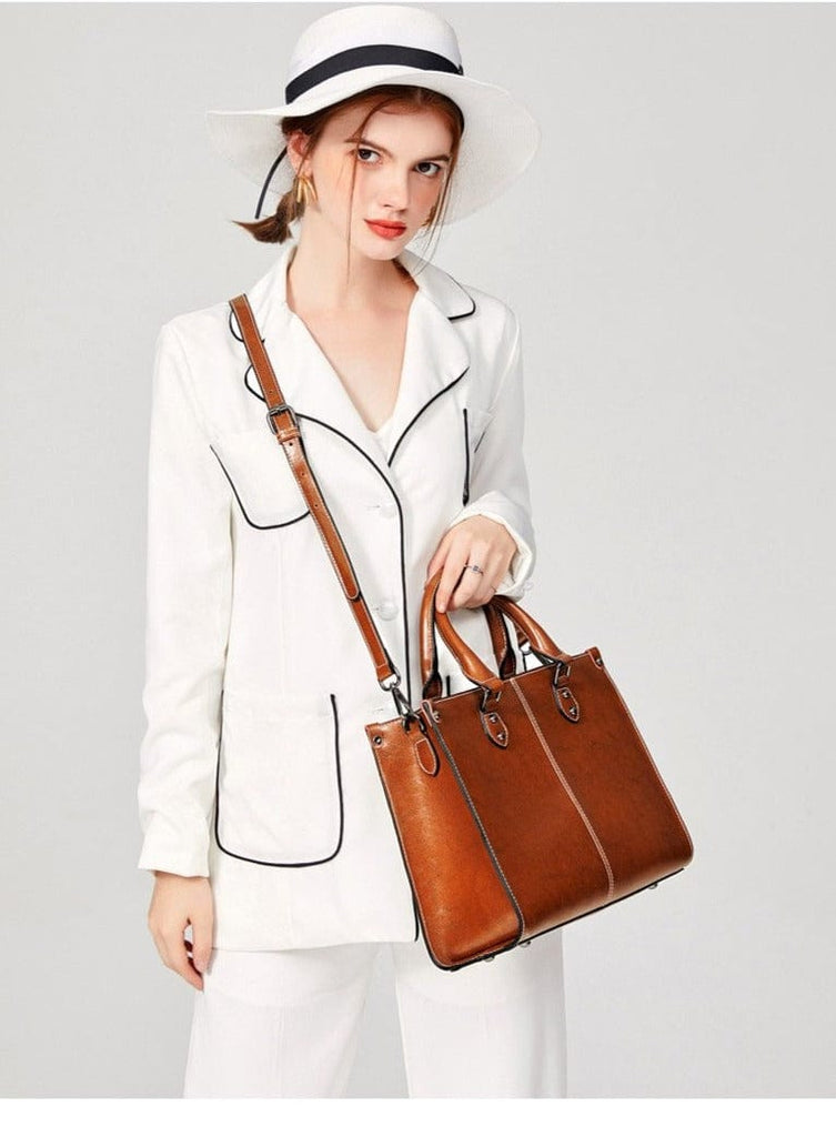 Genuine Leather Oil Wax Leather Square Tote bags WAAMII   