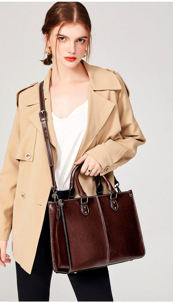 Genuine Leather Oil Wax Leather Square Tote bags WAAMII   