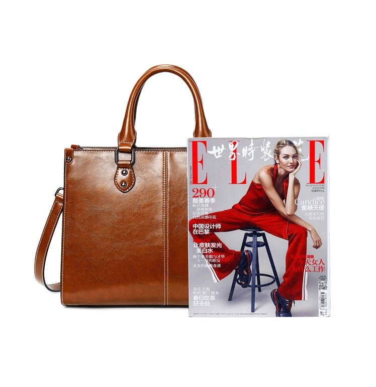 Genuine Leather Oil Wax Leather Square Tote bags WAAMII   