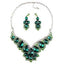 Geometric Waterdrop Crystal Flower Pendant Statement Necklace Earrings Jewelry Set Jewelry WAAMII green  