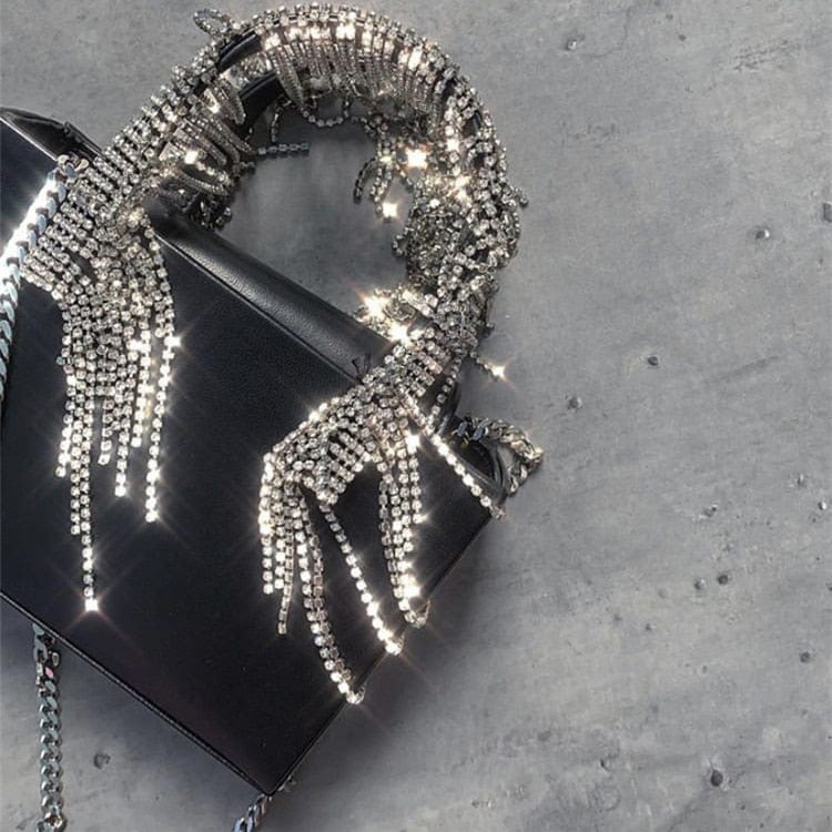 Gerry Luxury Diamond Tassel Tote-Black bags WAAMII   