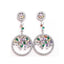 Glossy Silver-Plated Colored Stone Circle Drop Earrings