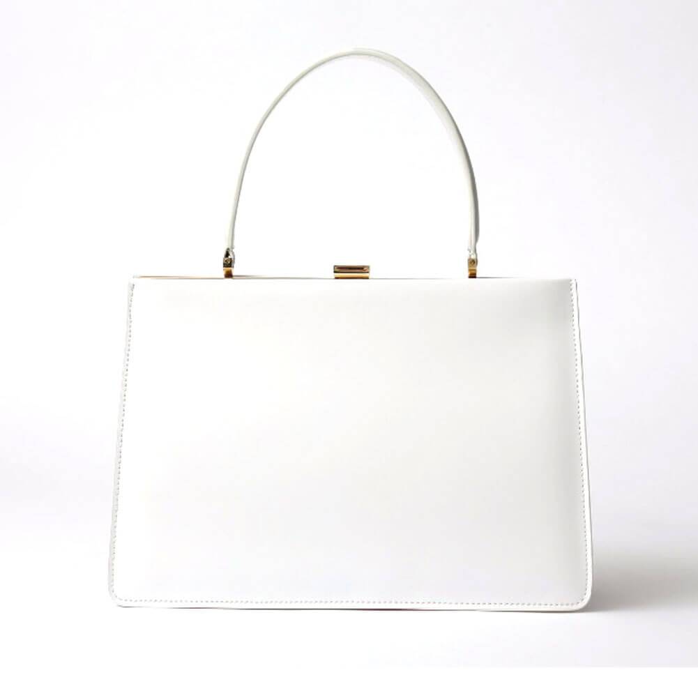 Gold Clip Buckle Top Genuine Leather Tote Lady Business Bag - White - Luxury bags by WAAMII