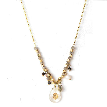 Gold Plated Natural Stone Drop Long Necklace - - Luxury Jewelry by WAAMII