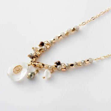 Gold Plated Natural Stone Drop Long Necklace - - Luxury Jewelry by WAAMII