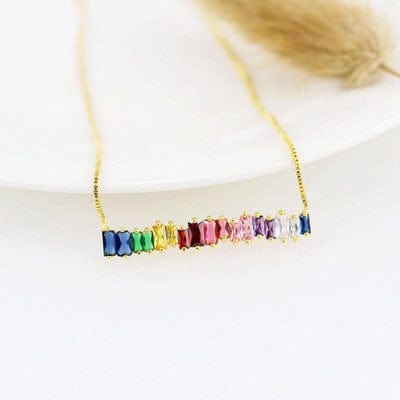Gold Plated Rainbow AAA Cubic Zirconia Tennis Chain Necklace Choker Jewelry WAAMII Type C Rainbow Necklace  