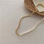Gold Plating Half Freshwater Pearl Half Rope Twist Gold Chain Choker Necklace Jewelry WAAMII   