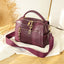 Gold-tone Chains Zippered Top Grain Genuine Leather Boston Satchel bags WAAMII Purple  