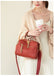 Gold-tone Chains Zippered Top Grain Genuine Leather Boston Satchel bags WAAMII   
