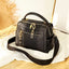 Gold-tone Chains Zippered Top Grain Genuine Leather Boston Satchel bags WAAMII Black  
