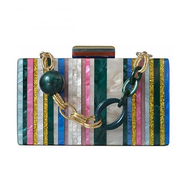 Gold Tone Marble Effect Striped Clutch - - Luxury bags by WAAMII