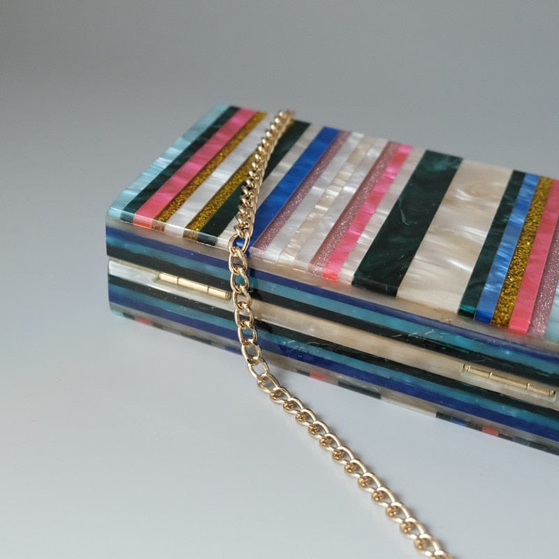 Gold Tone Marble Effect Striped Clutch bags WAAMII   