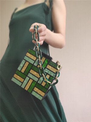 Green Gold Tone Acrylic Glitter Clutch Purse - - Luxury bags by WAAMII