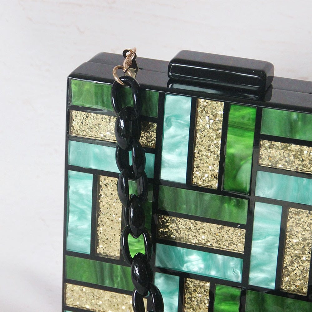 Green Gold Tone Acrylic Glitter Clutch Purse - - Luxury bags by WAAMII