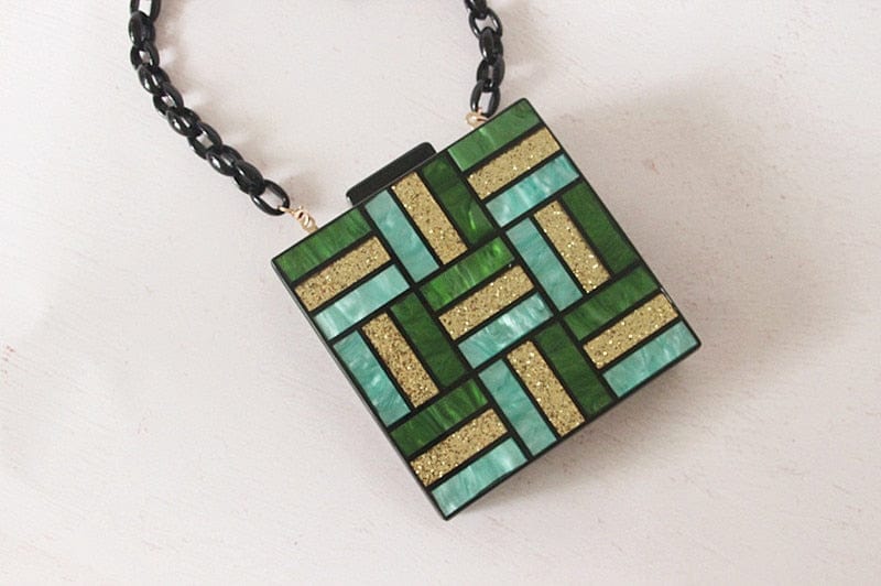Green Gold Tone Acrylic Glitter Clutch Purse - - Luxury bags by WAAMII
